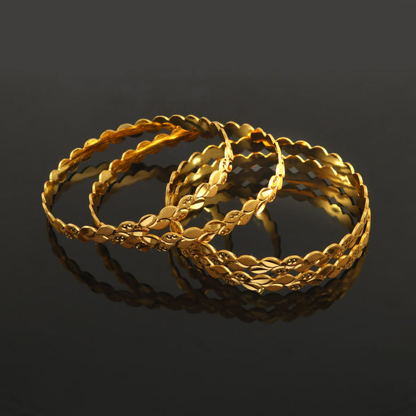 Set Of 4 Gold-Plated Leaf Bangles