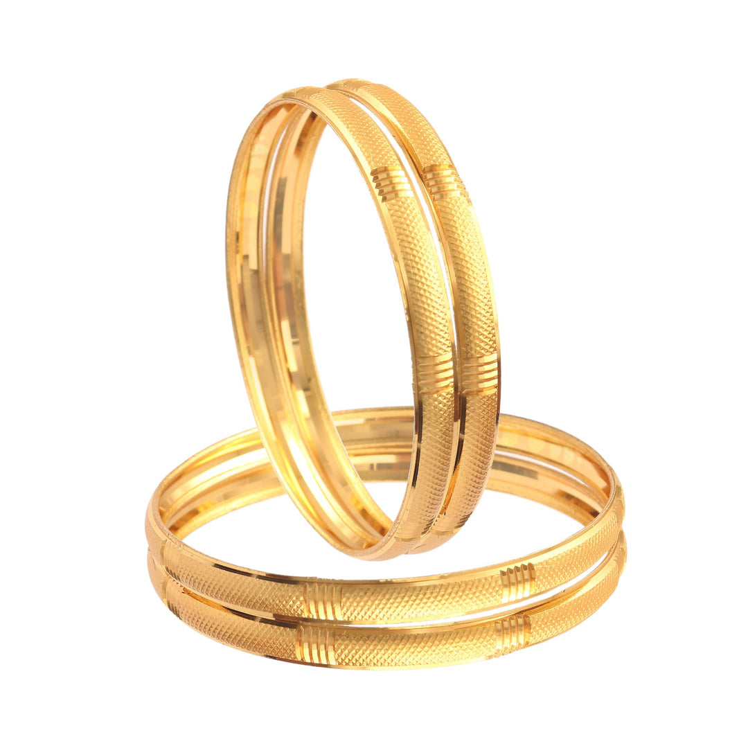 Set Of 4 Gold-Plated Cut Work Plane Design Bangles