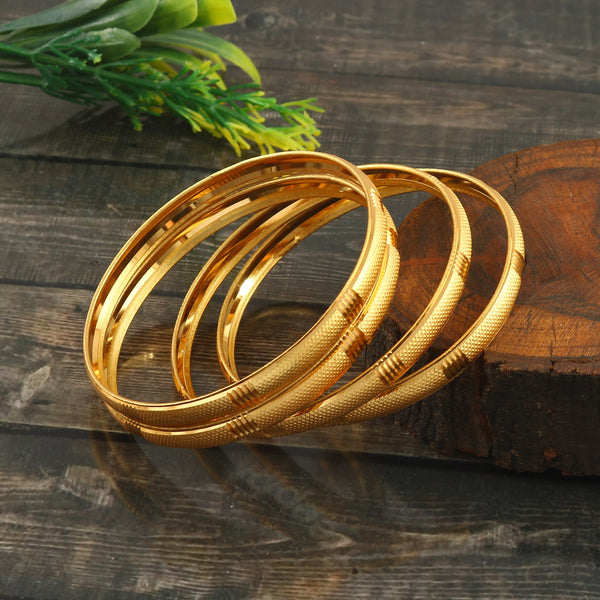 Set Of 4 Gold-Plated Cut Work Plane Design Bangles