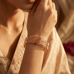 Load image into Gallery viewer, Set Of 2 Red &amp; White Gold-Plated Stones &amp; Beads Studded Bangle Set
