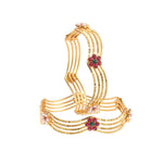 Load image into Gallery viewer, Set Of 2 Red &amp; White Gold-Plated Stones &amp; Beads Studded Bangle Set
