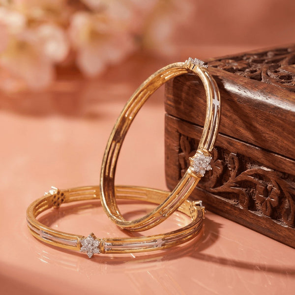 Set Of 2 Gold-Plated & Silver-Plated White Stone-Studded Bangles