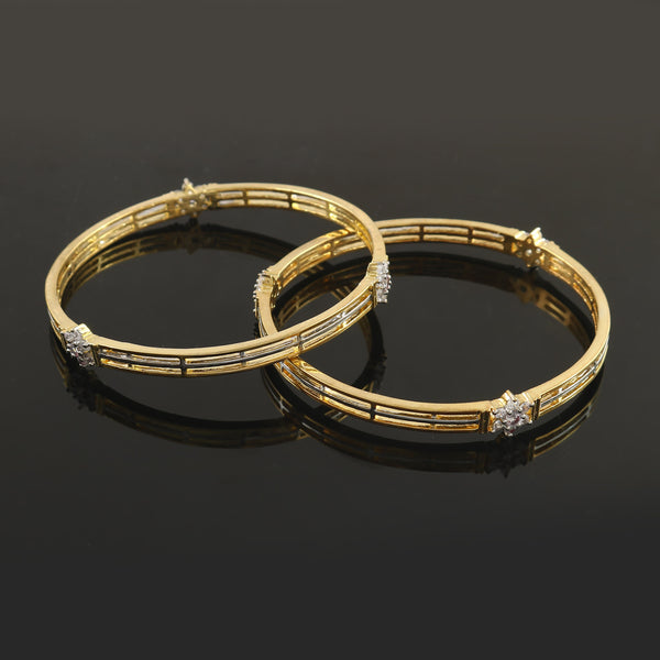 Set Of 2 Gold-Plated & Silver-Plated White Stone-Studded Bangles