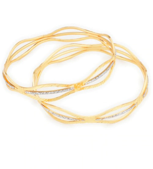 Set of 2 Gold Plated Silver Glitter Brass Bangle