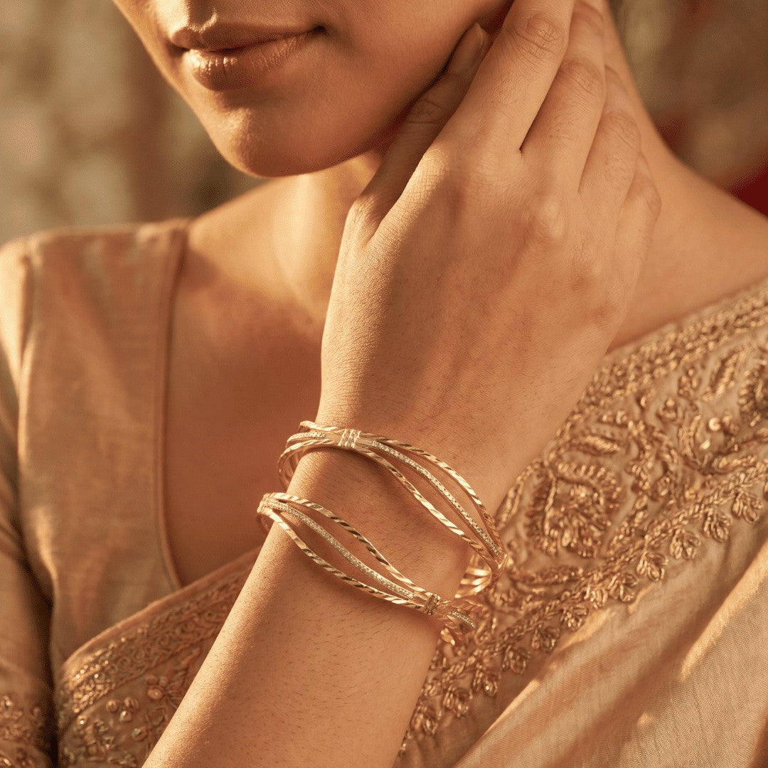 Set of 2 Gold Plated Silver Glitter Brass Bangle