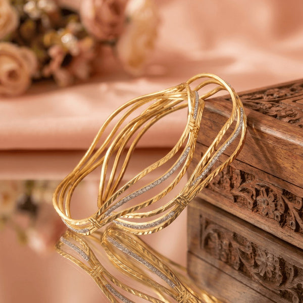 Set of 2 Gold Plated Silver Glitter Brass Bangle