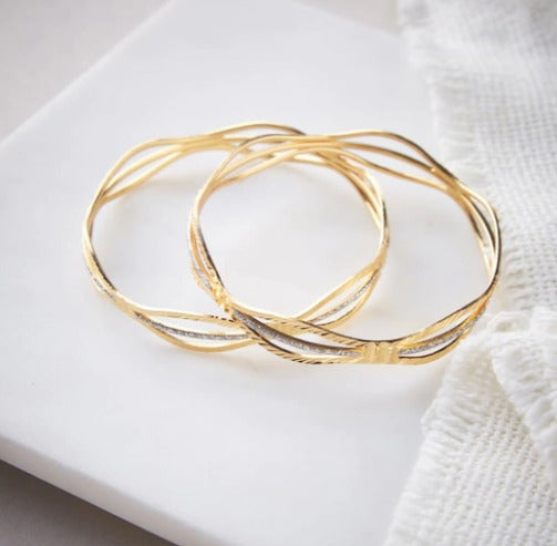 Set of 2 Gold Plated Silver Glitter Brass Bangle