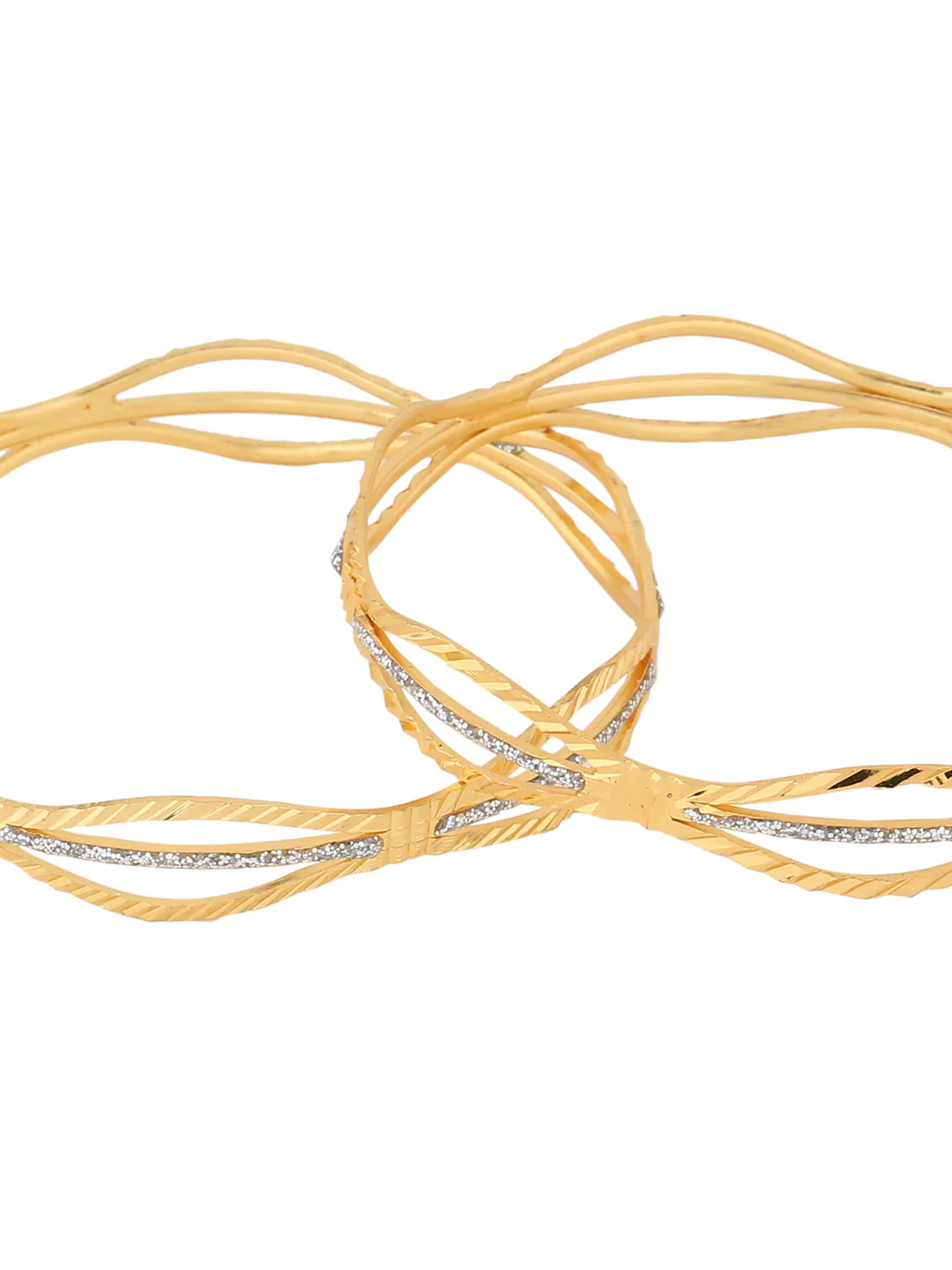 Set of 2 Gold Plated Silver Glitter Brass Bangle