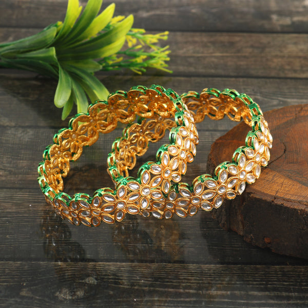 Set Of 2 Gold-Plated Kundan-Studded Bangles