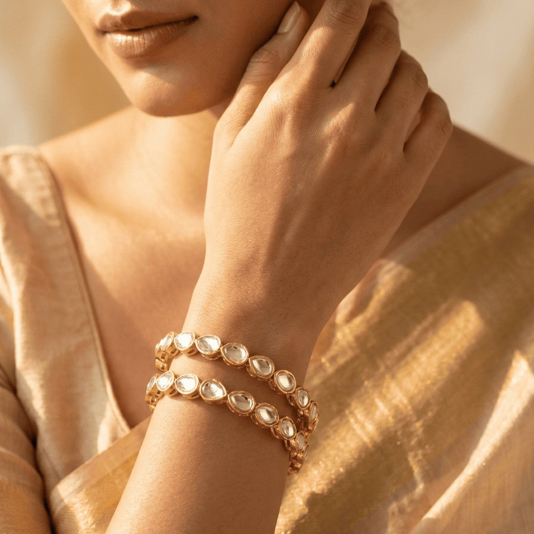 Set of 2 Gold-Plated Kundan-Studded Bangles
