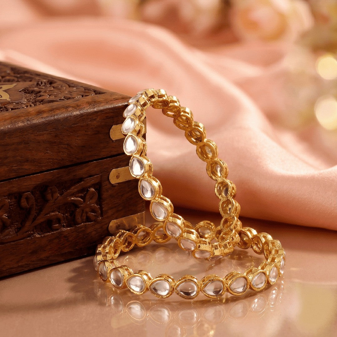 Set of 2 Gold-Plated Kundan-Studded Bangles