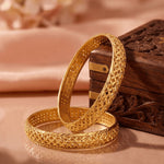 Load image into Gallery viewer, Set of 2 Gold-Plated Net &amp; Etching Textured Bangles

