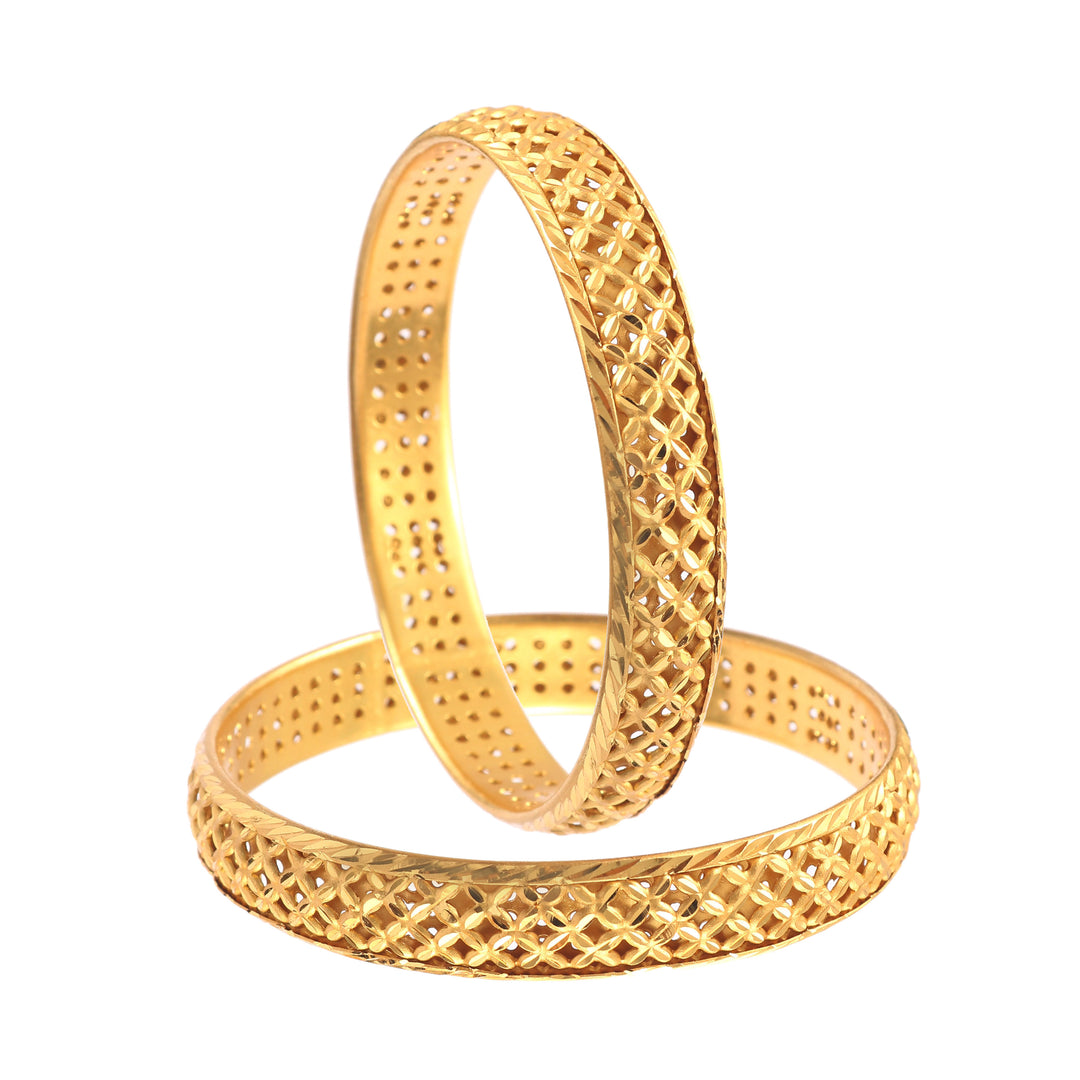 Set of 2 Gold-Plated Net & Etching Textured Bangles
