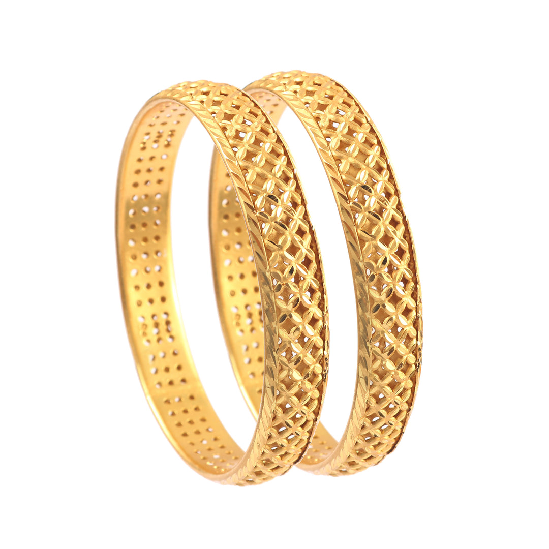 Set of 2 Gold-Plated Net & Etching Textured Bangles