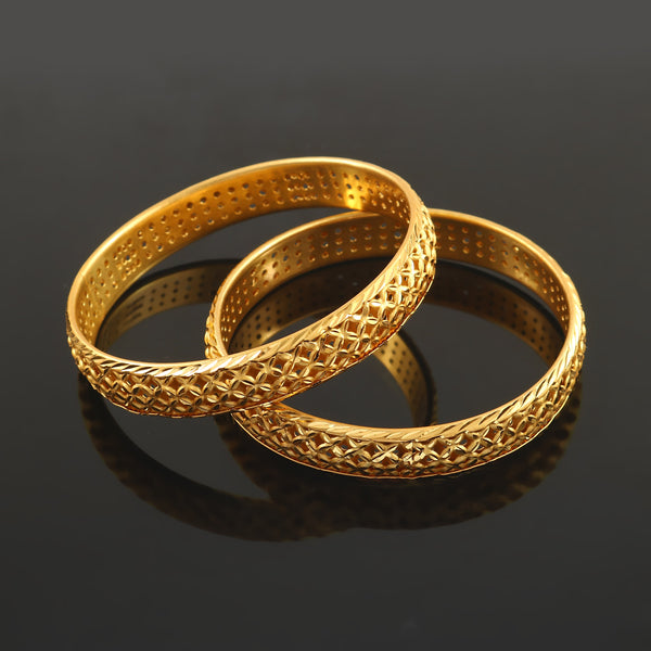 Set of 2 Gold-Plated Net & Etching Textured Bangles