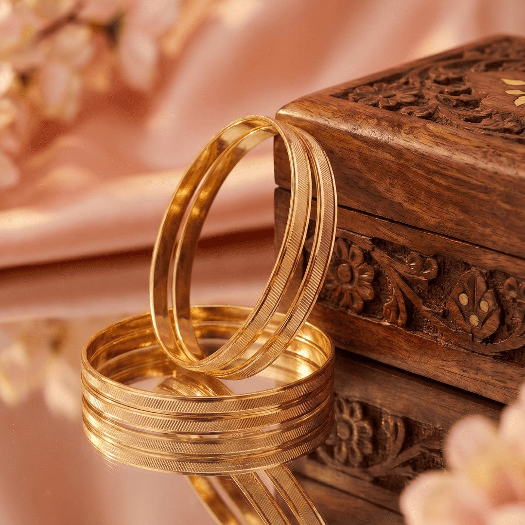 Set of 4 Gold-Plated Etching Work Bangles