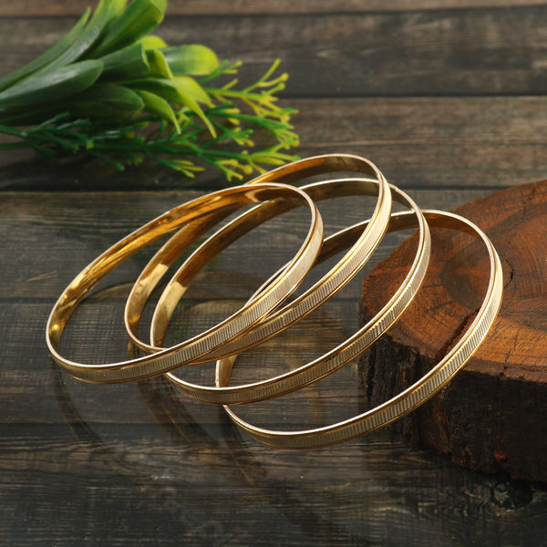 Set of 4 Gold-Plated Etching Work Bangles