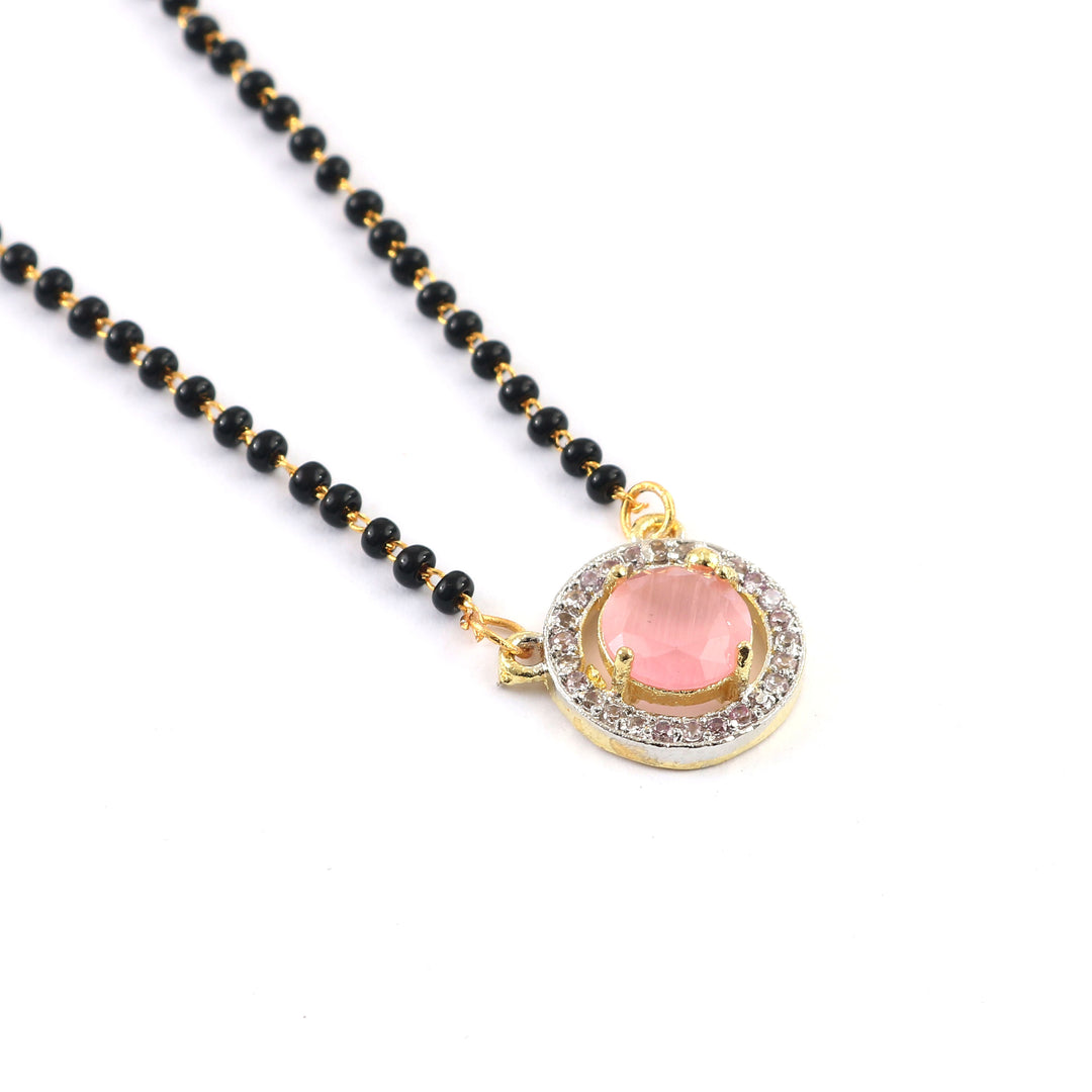 Two-Tone Silver Gold Plated American Diamond and Cubic Zirconia Studded Mangalsutra With Earrings