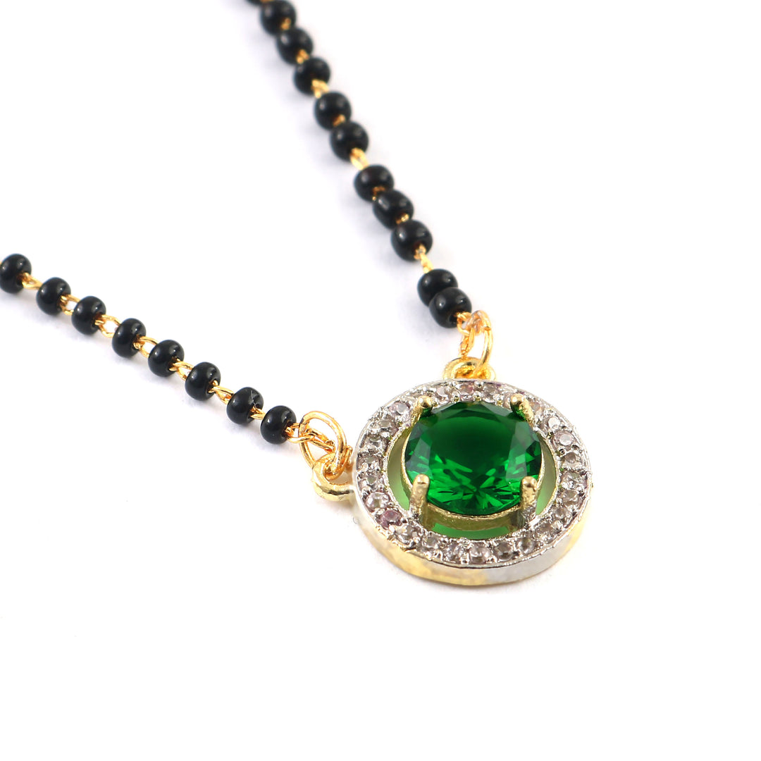 Two-Tone Silver Gold Plated American Diamond and Cubic Zirconia Studded Mangalsutra With Earrings