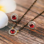 Load image into Gallery viewer, Two-Tone Silver Gold Plated American Diamond and Cubic Zirconia Studded Mangalsutra With Earrings
