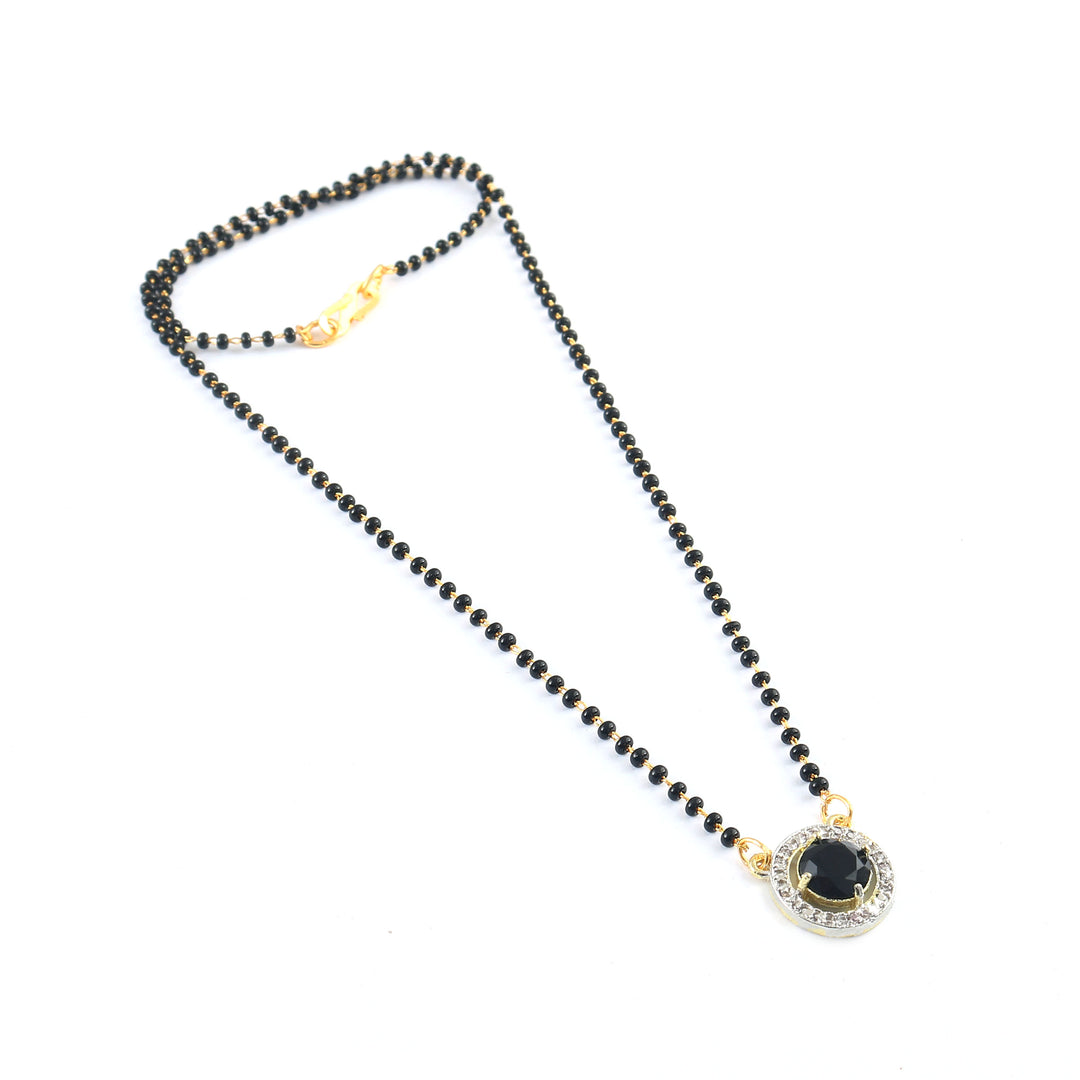 Black Crystal Beads Two-Tone Silver Gold Plated Mangalsutra With Earrings For Women