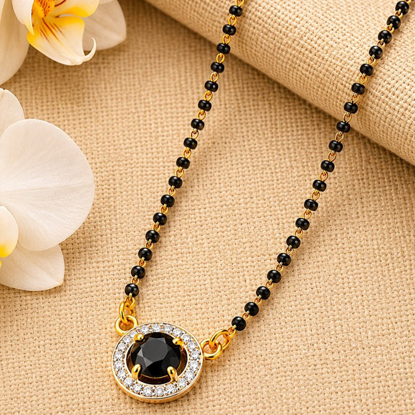 Black Crystal Beads Two-Tone Silver Gold Plated Mangalsutra With Earrings For Women