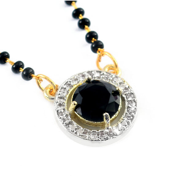Black Crystal Beads Two-Tone Silver Gold Plated Mangalsutra With Earrings For Women