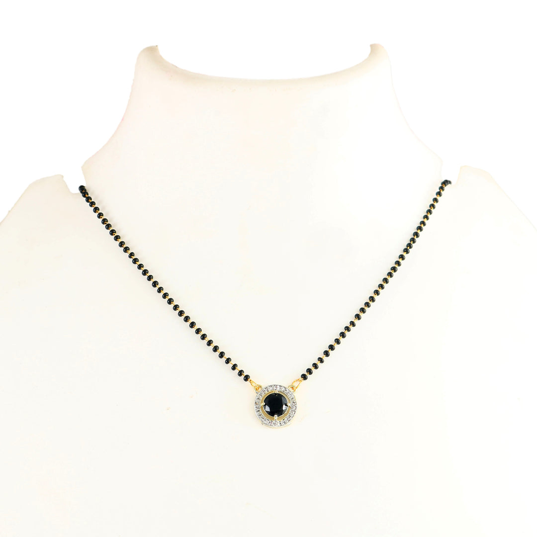 Black Crystal Beads Two-Tone Silver Gold Plated Mangalsutra With Earrings For Women