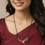 Load image into Gallery viewer, Silver &amp; Gold Plated Black Crystal Beads Two-Tone Mangalsutra With Earrings For Women
