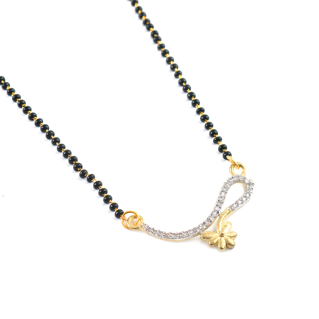 Silver & Gold Plated Black Crystal Beads Two-Tone Mangalsutra With Earrings For Women