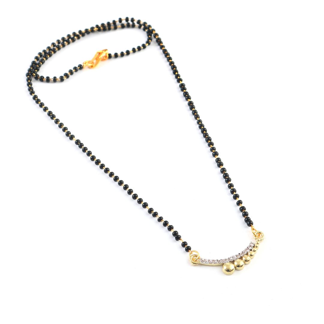 Silver & Gold Plated Black Crystal Beads Two-Tone Mangalsutra With Earrings For Women