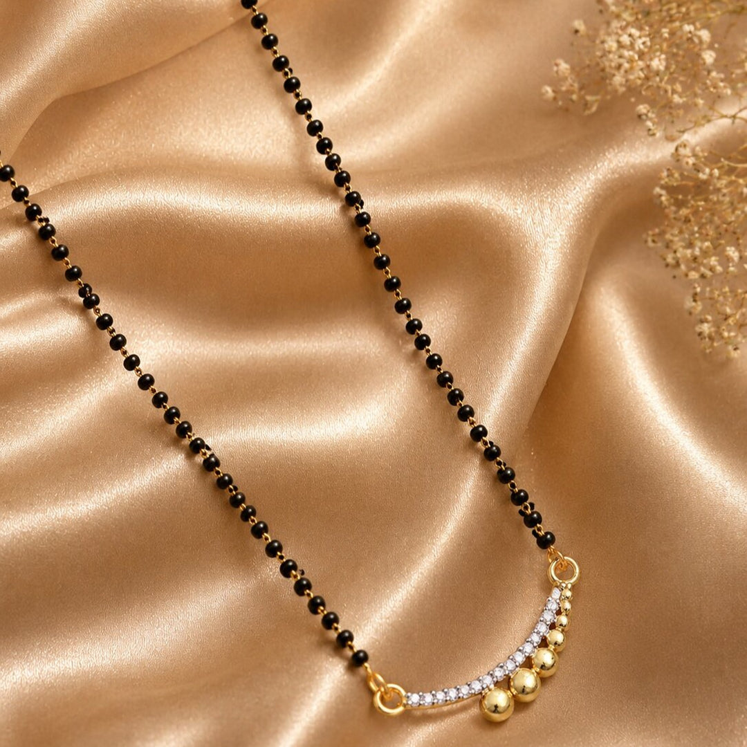 Silver & Gold Plated Black Crystal Beads Two-Tone Mangalsutra With Earrings For Women