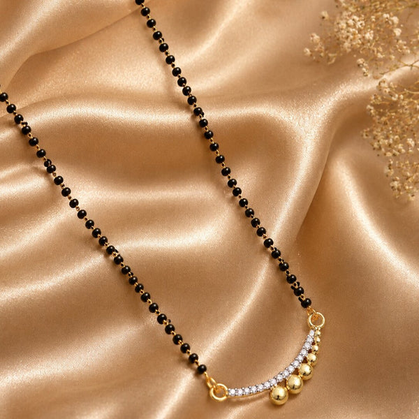 Silver & Gold Plated Black Crystal Beads Two-Tone Mangalsutra With Earrings For Women