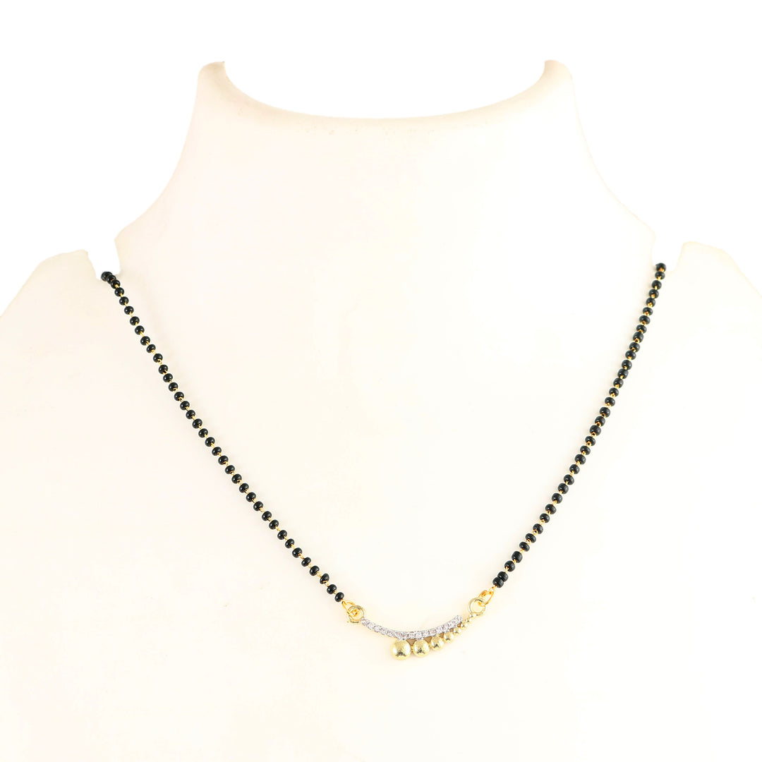 Silver & Gold Plated Black Crystal Beads Two-Tone Mangalsutra With Earrings For Women
