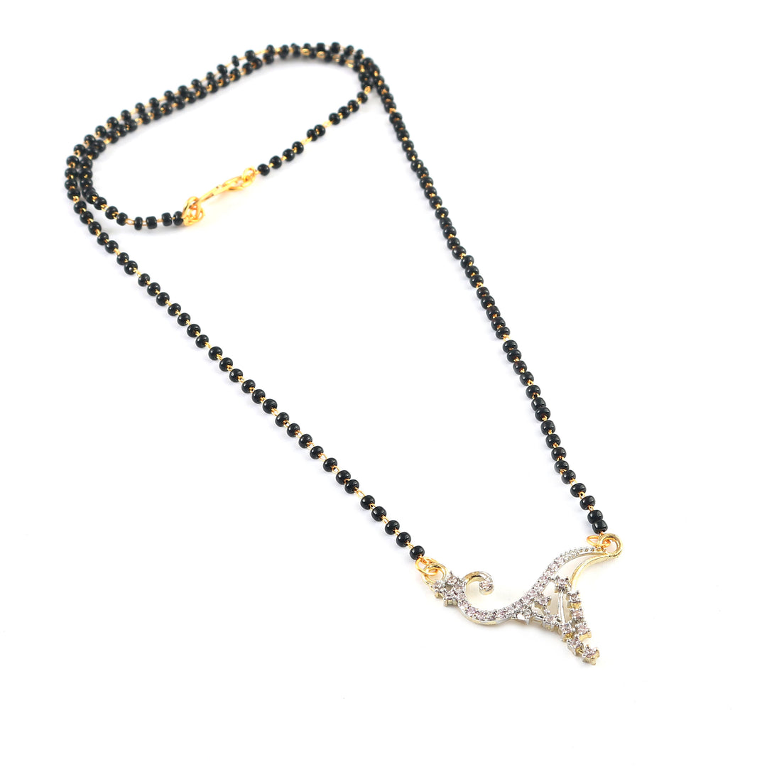 Silver & Gold Plated Black Crystal Beads Two-Tone Silver Gold Plated Mangalsutra With Earrings For Women