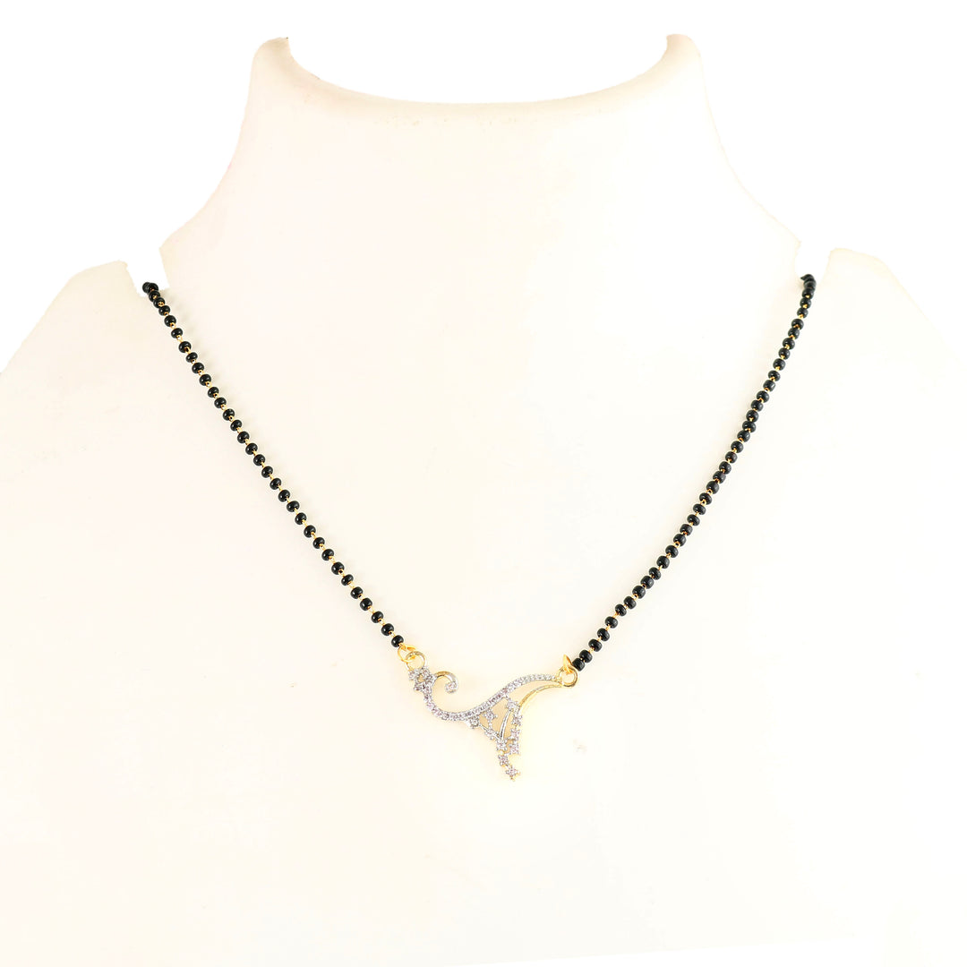 Silver & Gold Plated Black Crystal Beads Two-Tone Silver Gold Plated Mangalsutra With Earrings For Women