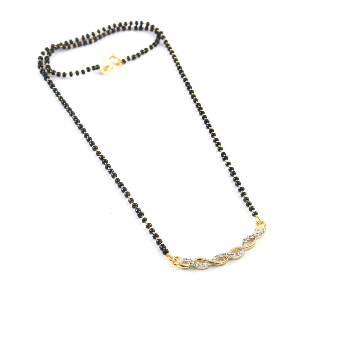 Silver & Gold Plated Black Crystal Beads Two-Tone Mangalsutra For Women
