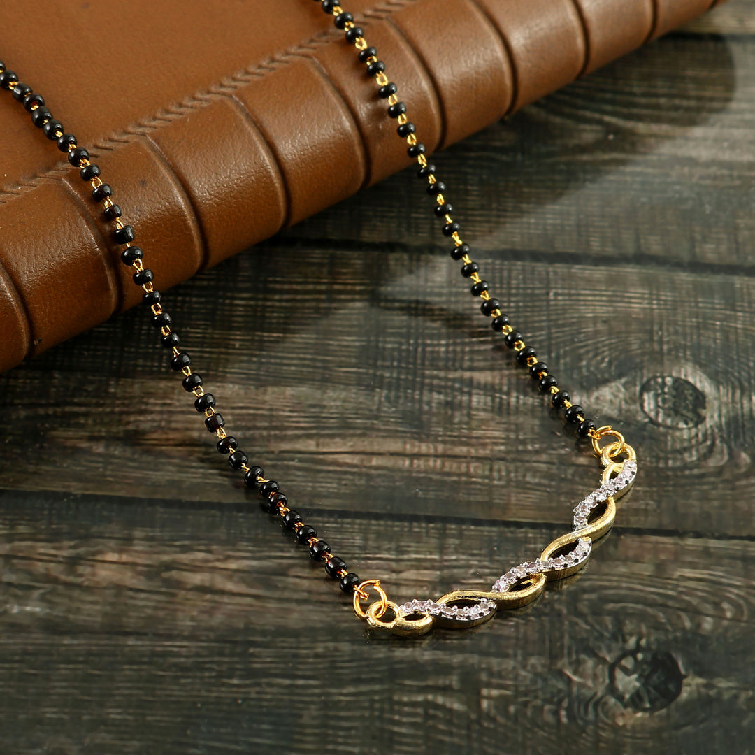 Silver & Gold Plated Black Crystal Beads Two-Tone Mangalsutra For Women
