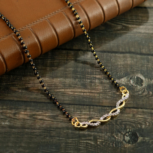 Silver & Gold Plated Black Crystal Beads Two-Tone Mangalsutra For Women