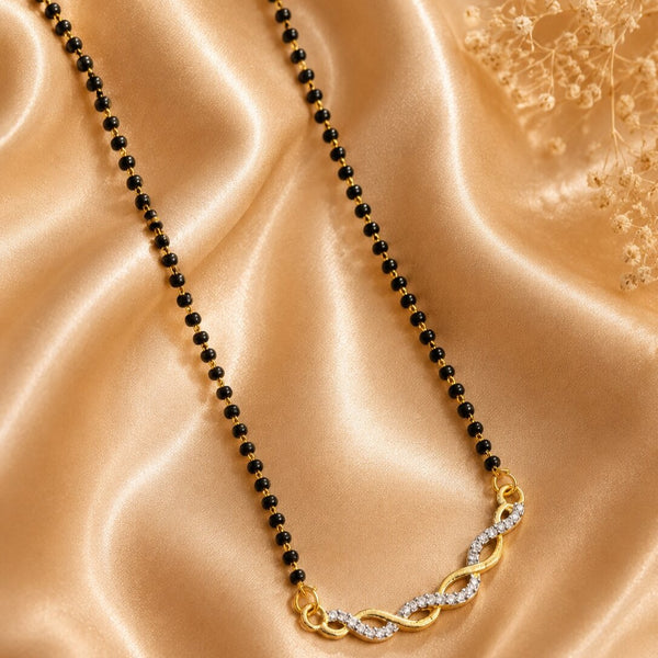 Silver & Gold Plated Black Crystal Beads Two-Tone Mangalsutra For Women