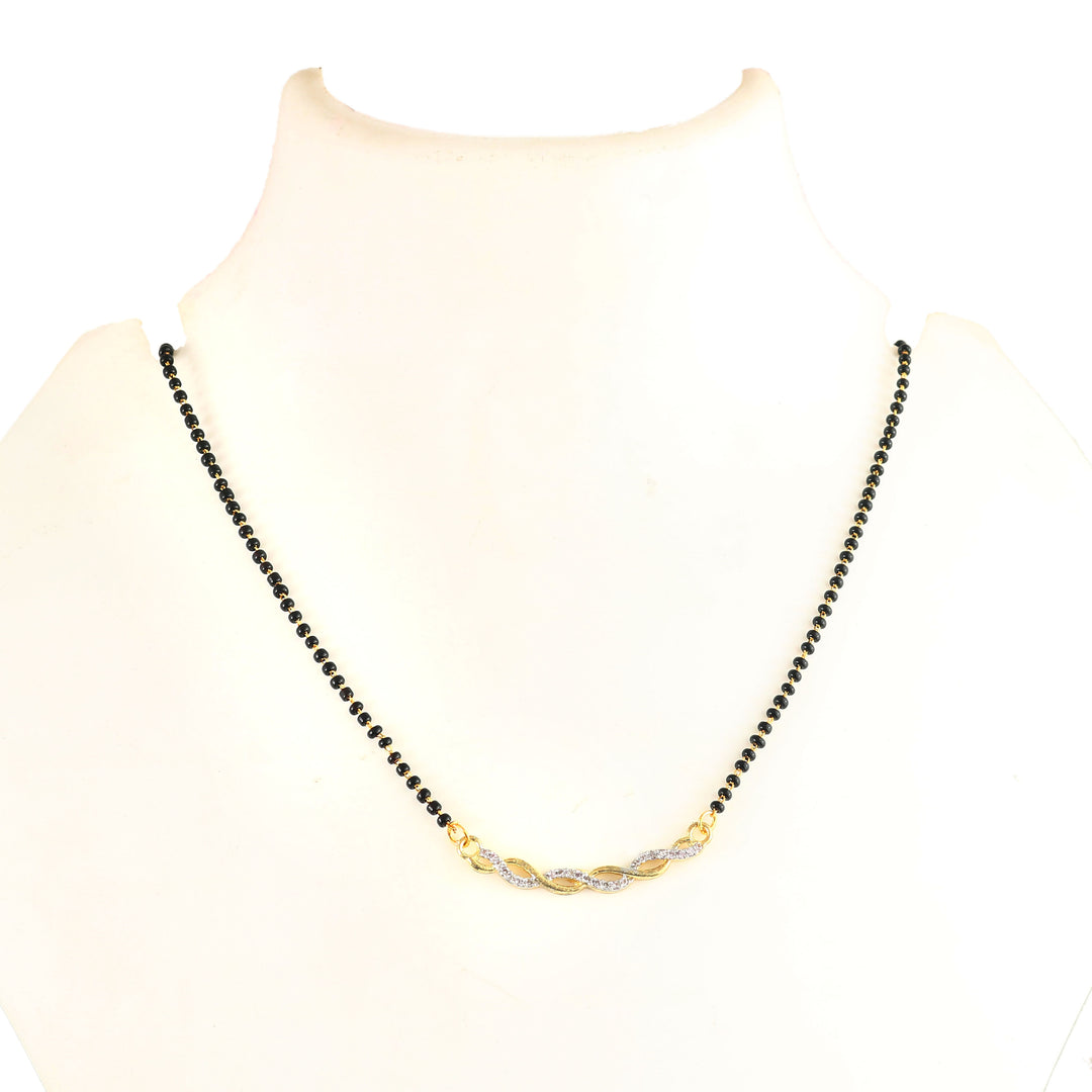 Silver & Gold Plated Black Crystal Beads Two-Tone Mangalsutra For Women