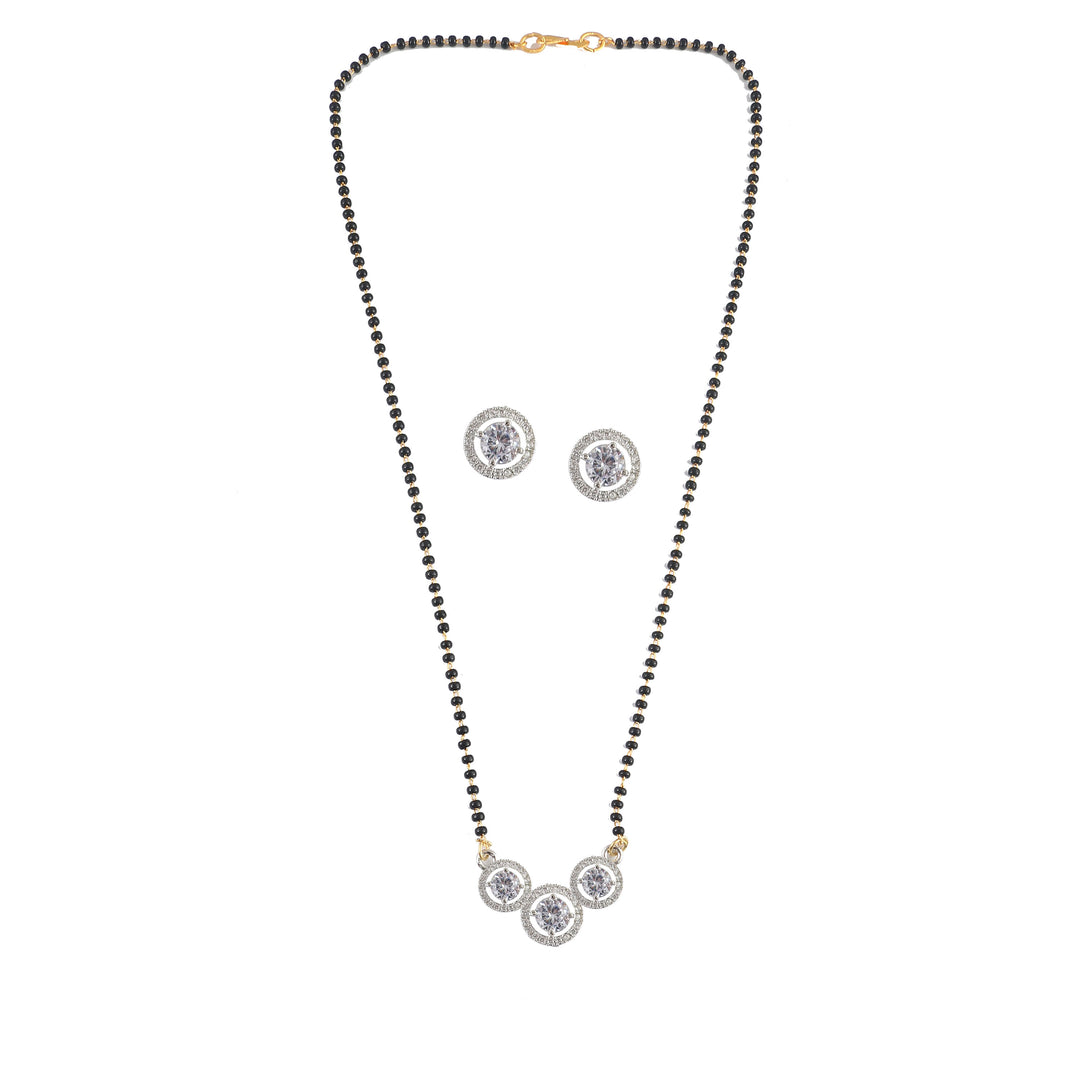 Two-Tone Silver Gold Plated American Diamond and Cubic Zirconia Studded Mangalsutra With Earrings