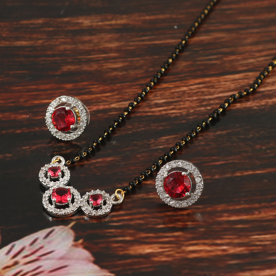 Two-Tone Silver Gold Plated American Diamond and Cubic Zirconia Studded Mangalsutra With Earrings
