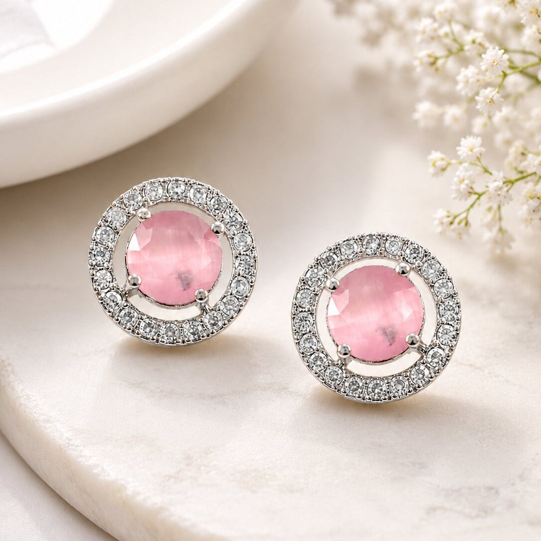 Silver Plated American Diamond and Cubic Zirconia Studded Round Tops