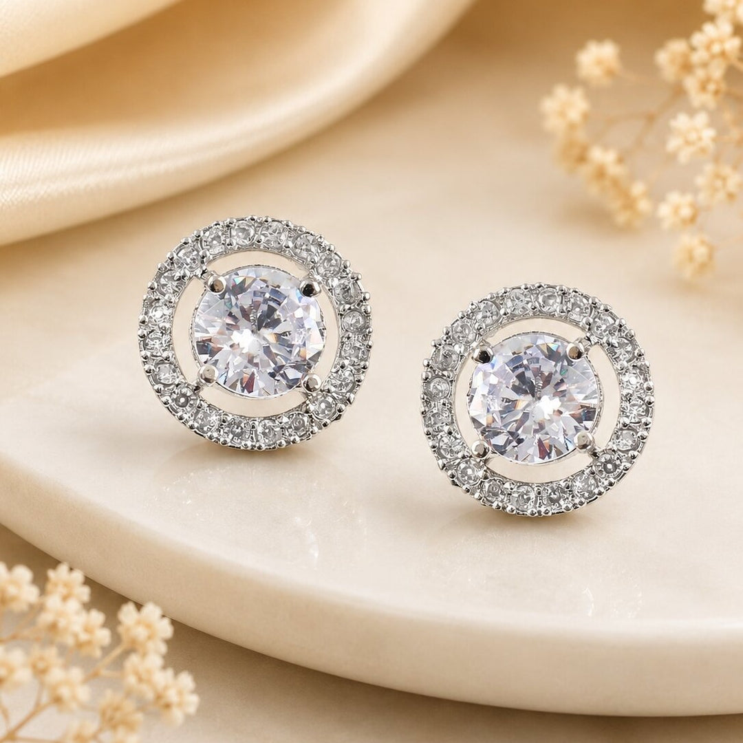 Silver Plated American Diamond and Cubic Zirconia Studded Round Tops