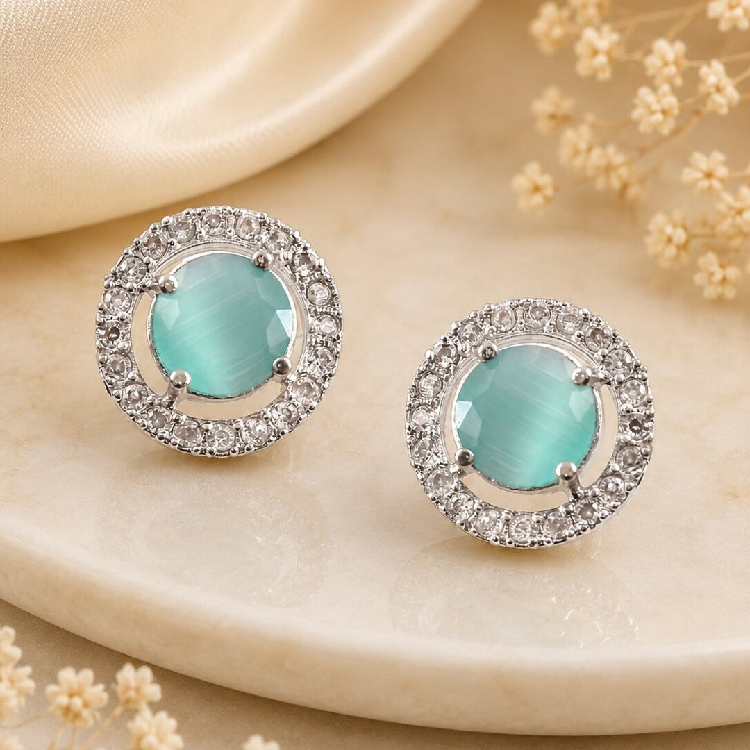 Silver Plated American Diamond and Cubic Zirconia Studded Round Tops