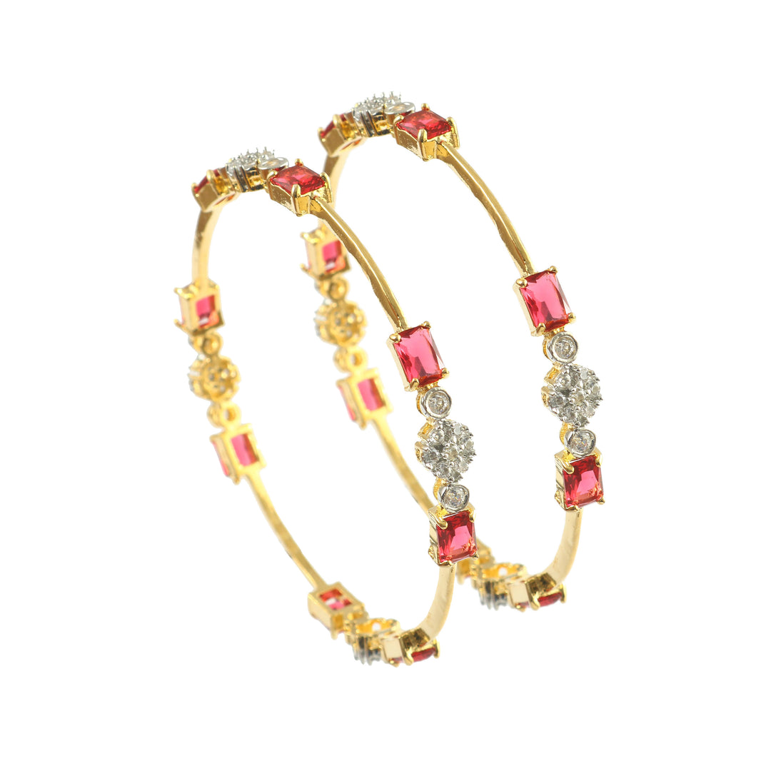 Set Of 2 Gold-Plated CZ & AD Studded Bangles