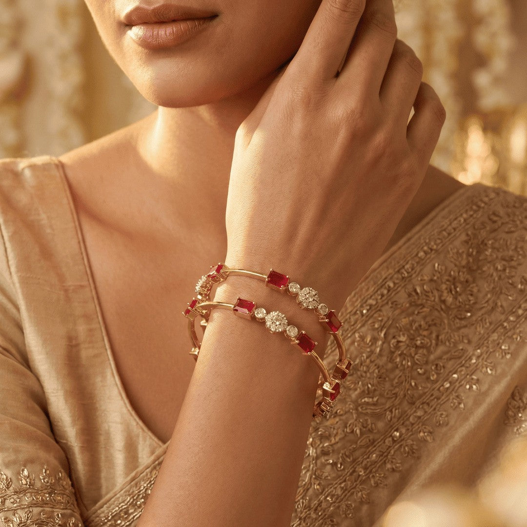 Set Of 2 Gold-Plated CZ & AD Studded Bangles