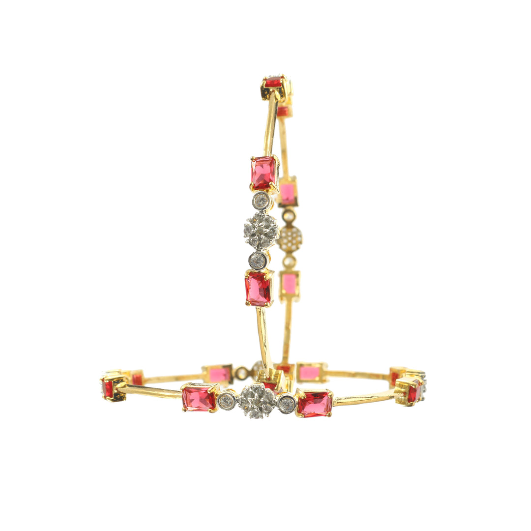 Set Of 2 Gold-Plated CZ & AD Studded Bangles