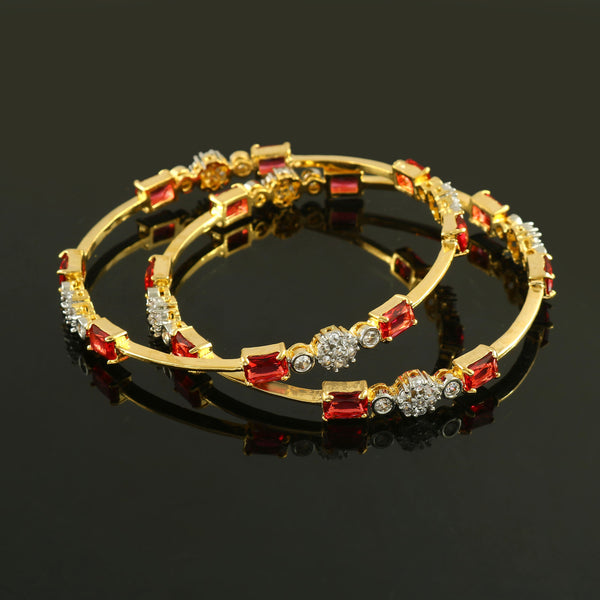 Set Of 2 Gold-Plated CZ & AD Studded Bangles